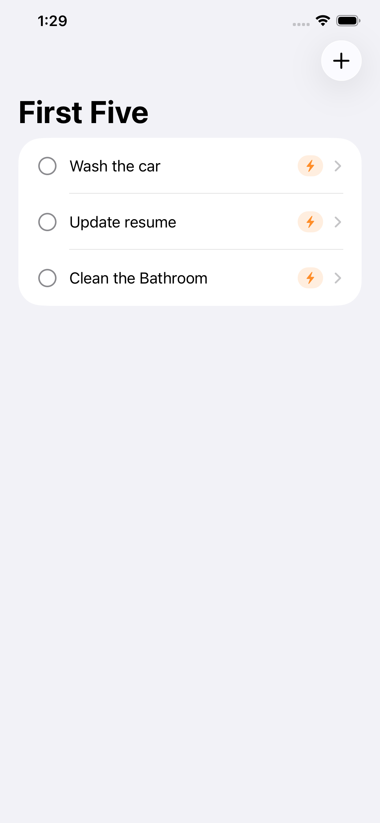 First Five task list
